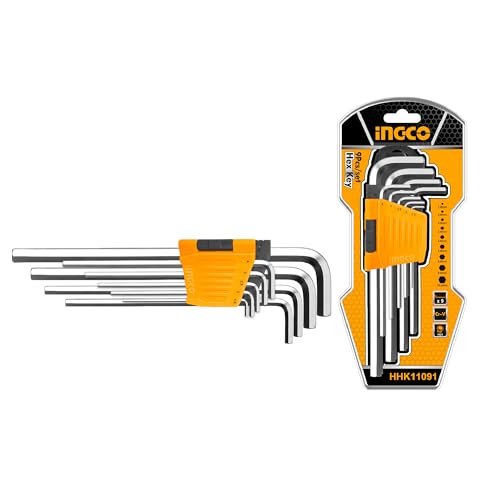 Ingco 9pcs Hex Key Set, 1.5mm - 10MM, Cr-V, Heat Treatment and Chrome Plate, Perfect For Carpenters, Construction - Image 1