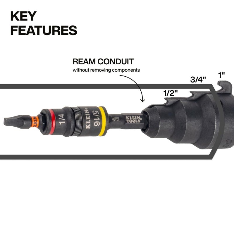 Klein Tools 85091HD Flip Socket Conduit Reamer, 3-in-1 Impact-Rated Tool for 1/2-Inch, 3/4-Inch, 1-Inch Conduit, Magnetic Bit Holder - Image 3