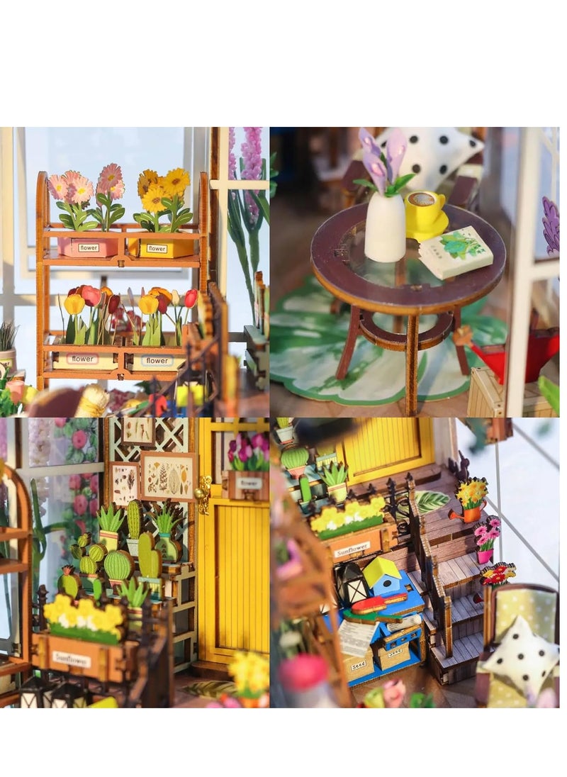 Excefore DIY Dollhouse Room Kit, Flower Room Assembly Model, Build Ornament DIY Toy House Kit, Home Bedroom Insert Ornament With Furniture Wooden Crafts, Three-dimensional Puzzle, Room Decor, New Year Gift  - Image 3