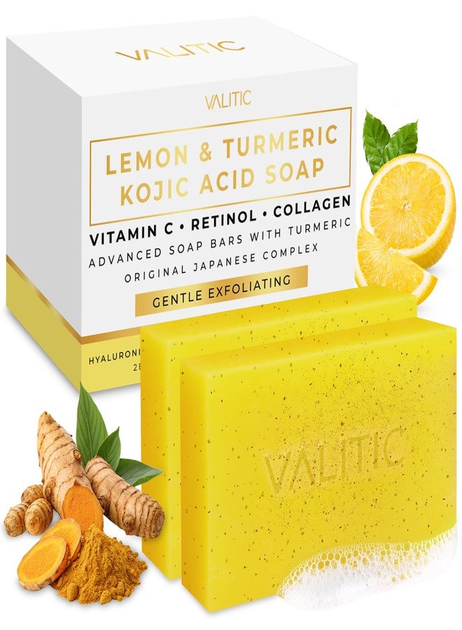 VALITIC Lemon Turmeric Soap for Dark Spots - Kojic Acid Soap for Face and Body - Exfoliating Bar for Brightening, Skin Tone Corrector with Retinol, Vitamin C, Collagen and Hyaluronic Acid - 2 Pack - Image 1