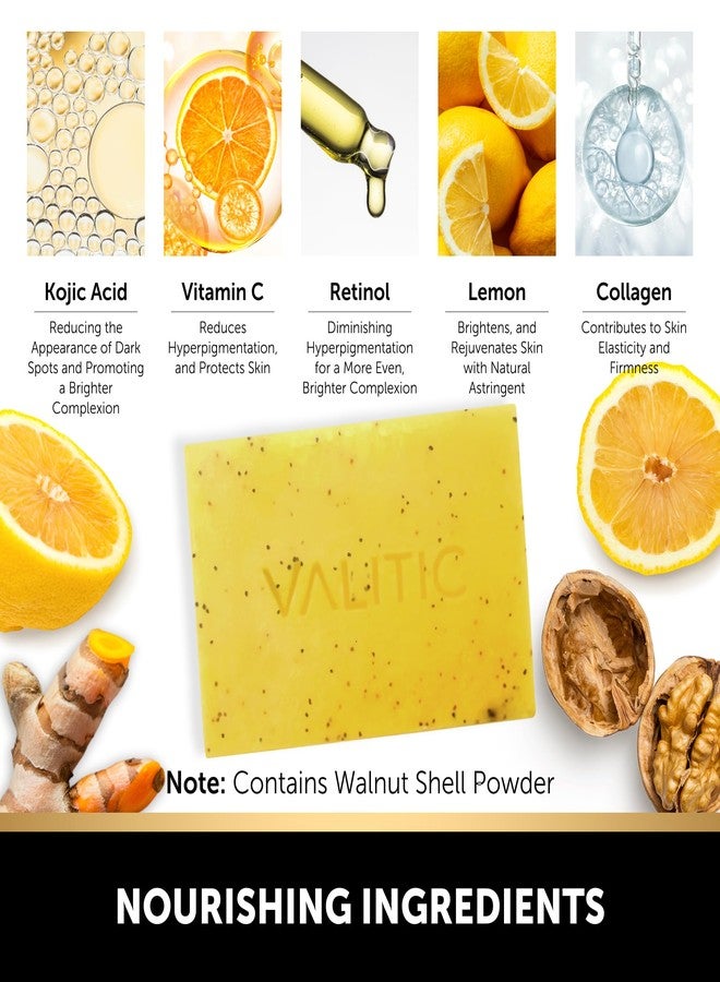 VALITIC Lemon Turmeric Soap for Dark Spots - Kojic Acid Soap for Face and Body - Exfoliating Bar for Brightening, Skin Tone Corrector with Retinol, Vitamin C, Collagen and Hyaluronic Acid - 2 Pack - Image 5
