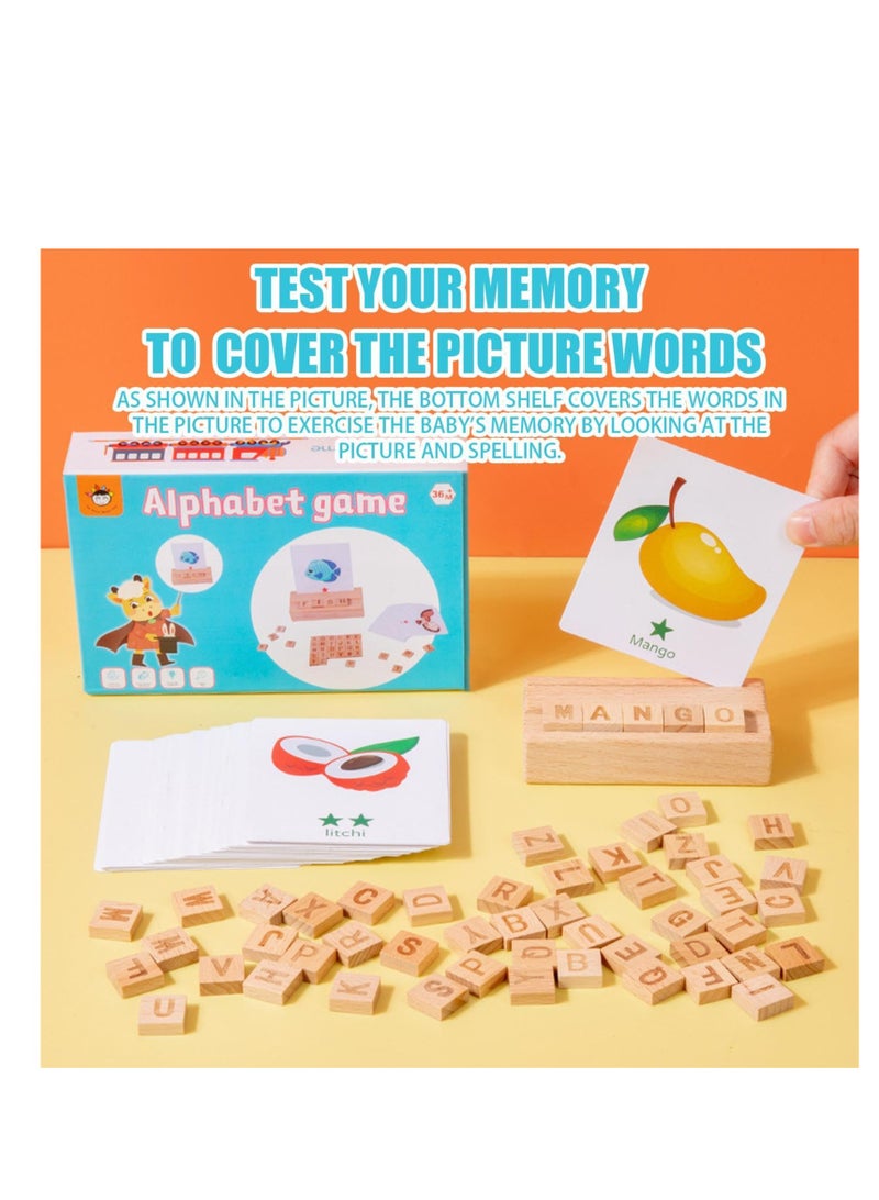 Excefore Wooden Reading Blocks Spelling Games, Alphabet Flash Cards Toys with 30 Flash Cards, Learning Educational Montessori Puzzle Gift, Suitable for Preschool Kids Boys Girls Age 3 4 5 6 Years Old  - Image 2