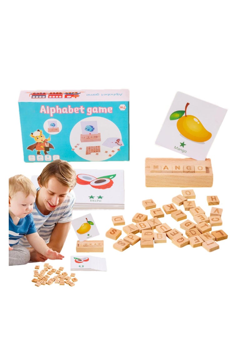 Excefore Wooden Reading Blocks Spelling Games, Alphabet Flash Cards Toys with 30 Flash Cards, Learning Educational Montessori Puzzle Gift, Suitable for Preschool Kids Boys Girls Age 3 4 5 6 Years Old  - Image 1