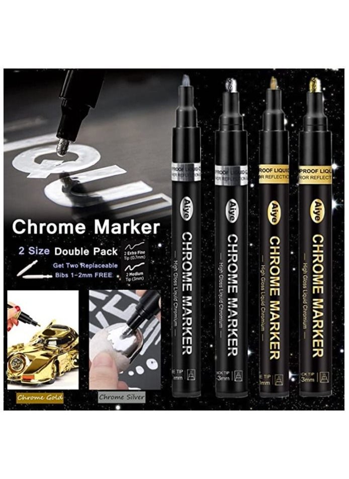 Acrylic Paint Pens, Liquid Mirror Chrome Marker, 4Pcs Reflective Gloss Metallic 1-3mm Permanent Art Pen for Model Metal Plastic Cars Repair Tire, Rocks Painting, Wood, Fabric, Glass - pzsku/Z4237E9B211887473B6B7Z/45/_/1710488606/b1067fe3-c62e-4db4-aa3b-4a65daacedcb