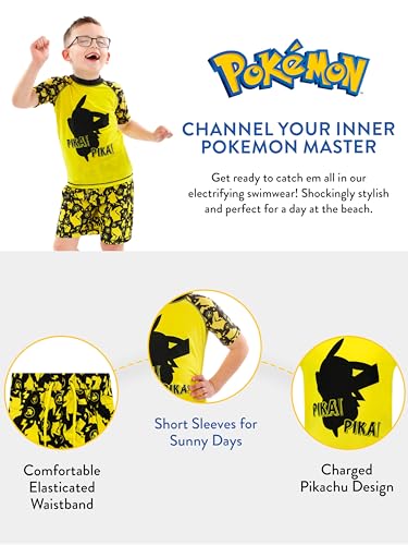 Pokemon Bathing Suit | Two Piece Boys Swim Sets | Pikachu Boys Swimwear | Boys Rash Guard Set | Size 8 Yellow - Image 3