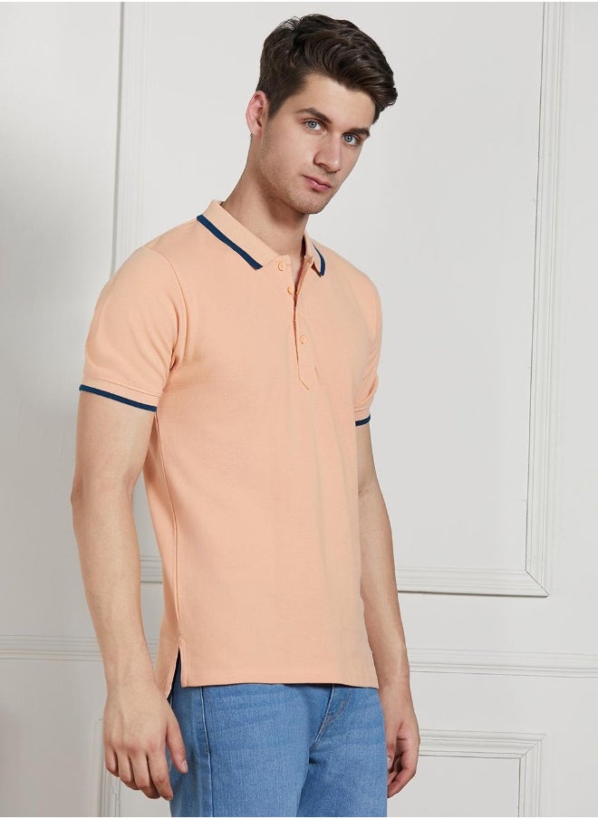 Dennis Lingo - Regular Fit Peach Cotton Polo T-Shirt - Image 1