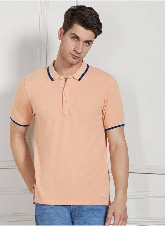 Dennis Lingo - Regular Fit Peach Cotton Polo T-Shirt - Image 1