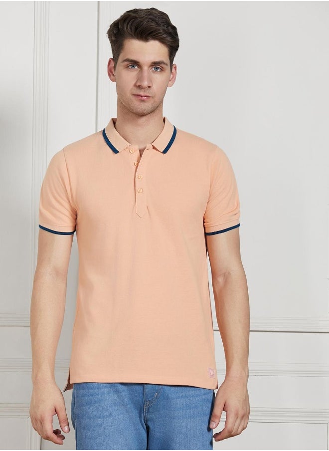 Dennis Lingo - Regular Fit Peach Cotton Polo T-Shirt - Image 1