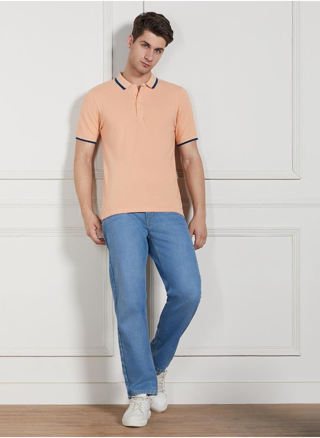 Dennis Lingo - Regular Fit Peach Cotton Polo T-Shirt - Image 1