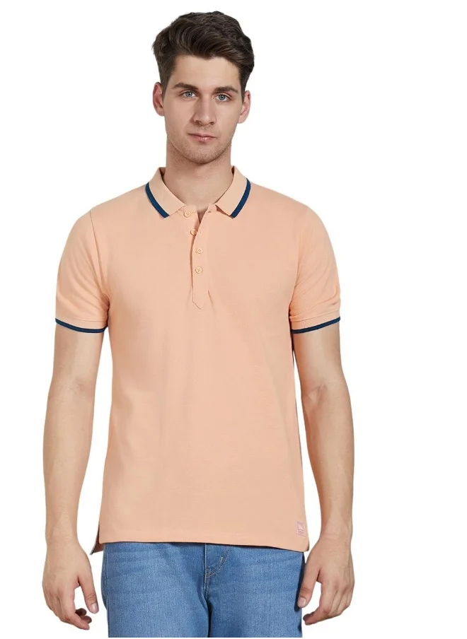 Dennis Lingo Regular Fit Peach Cotton Polo T-Shirt