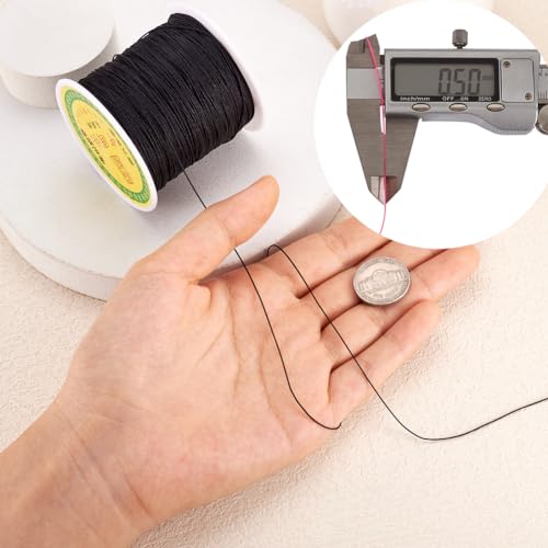 EEE ELECRELIVE 150 Yards 0.5mm Black Nylon Cord Chinese Knotting Cord Friendship Bracelet String Nylon Beading Thread for Kumihimo Necklace Jewelry Tassels Craft - Image 2