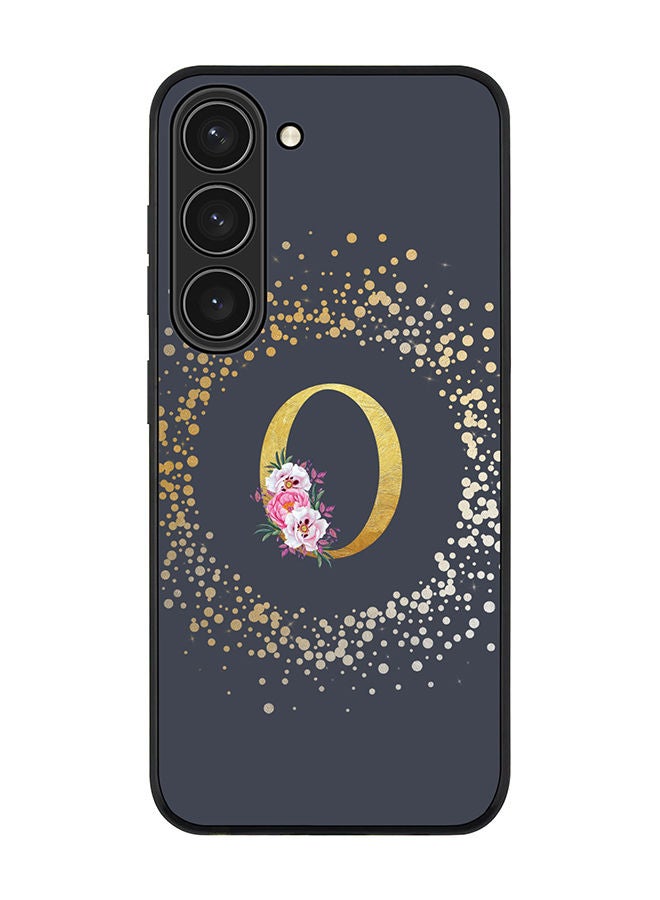 Stylizedd Rugged Black edge case for Samsung Galaxy S23 5G Slim fit Soft Case Flexible Rubber Edges TPU Gel Thin Cover - Custom Monogram Initial Letter Floral Pattern Alphabet - O (Grey) - Image 1