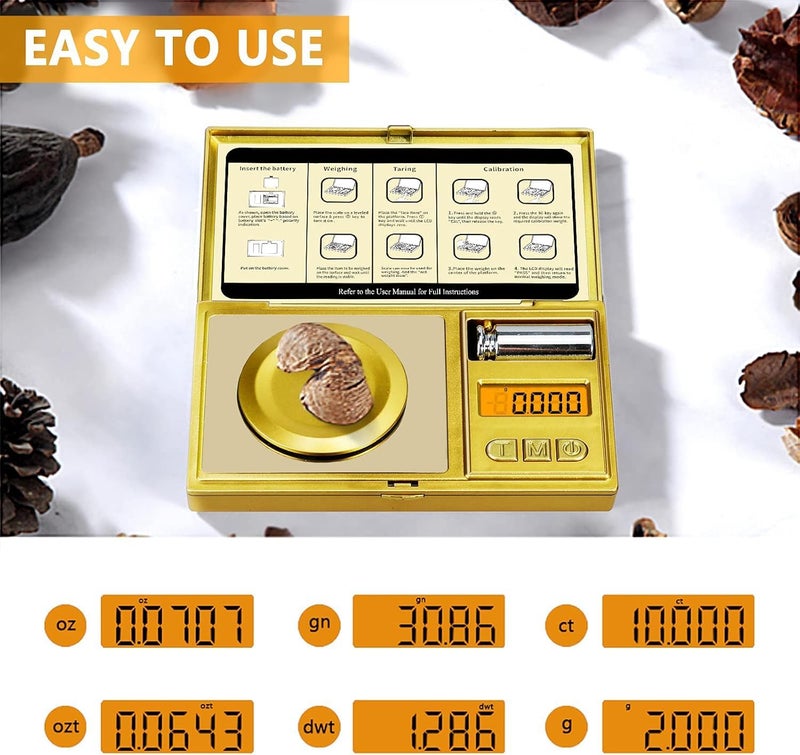 CASON Milligram Pocket Scale, 50g/0.001g Portable Mini Weighing Machine – Best Gold Weighing Machine, Digital Pocket Weight Machine for Jewellery, Powder, Medicine with Tare & Calibration Weight(Gold) - Image 5