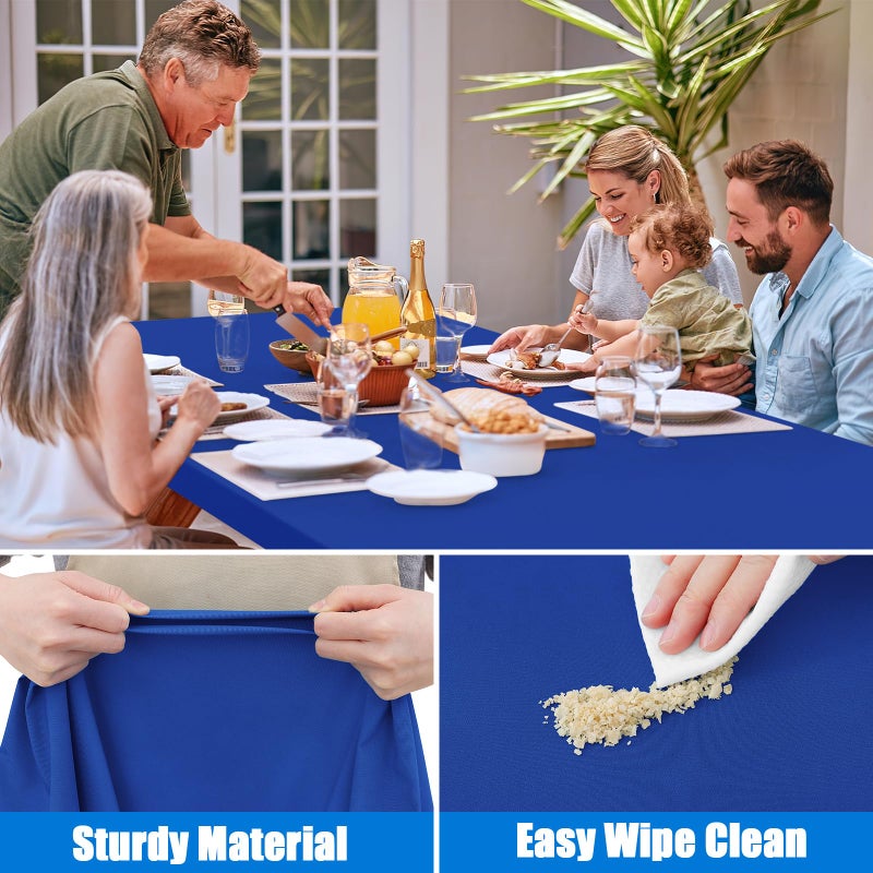Spotjoy Rectangle Picnic Table Cloth  Waterproof Elastic Fitted Tablecloths  Washable Polyester Table Cover for Camping  Indoor and Outdoor (Blue  30""x72"") - Image 4