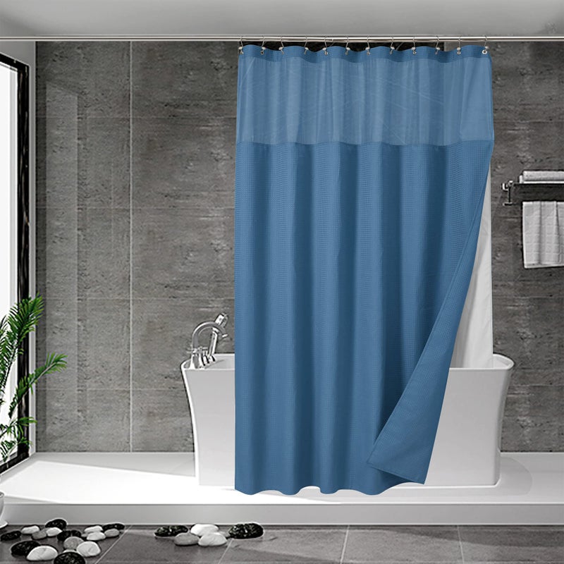 N&Y HOME NY HOME Waffle Weave Shower Curtain with Snapin Fabric Liner  Hooks Set  Hotel Style WaterRepellent  Washable Heavyweight Fabric  Mesh Top Window  71x72 Moonlight Blue
