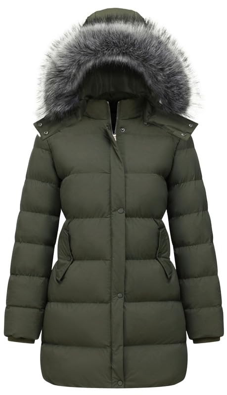 GGleaf Winter Coats for Women Hooded Warm Long Puffer Parka Jacket with Fur Hood Army Green X-Large - Image 1