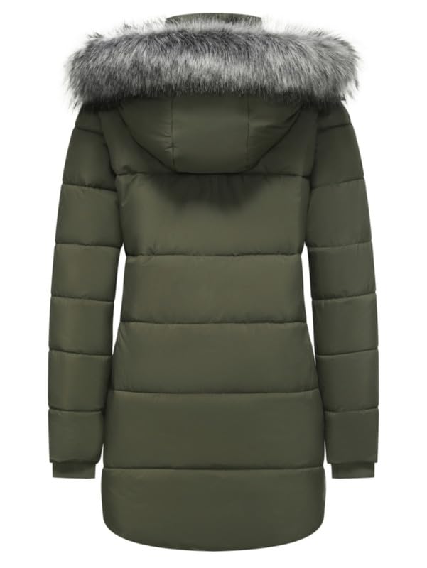 GGleaf Winter Coats for Women Hooded Warm Long Puffer Parka Jacket with Fur Hood Army Green X-Large - Image 2