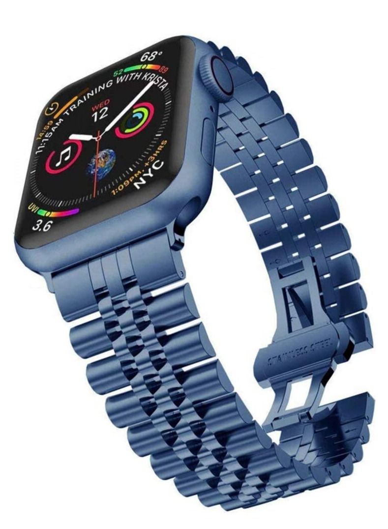 Replacement Band Compatible with Apple Watch Ultra 49mm 45mm / 44mm / 42mm, Stainless Steel Solid Strap Metal Bracelet for Apple Watch Series 8 7 6 5 4 3 2 SE (Blue) - Image 2