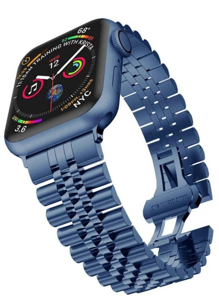 Replacement Band Compatible with Apple Watch Ultra 49mm 45mm / 44mm / 42mm, Stainless Steel Solid Strap Metal Bracelet for Apple Watch Series 8 7 6 5 4 3 2 SE (Blue) - Image 1