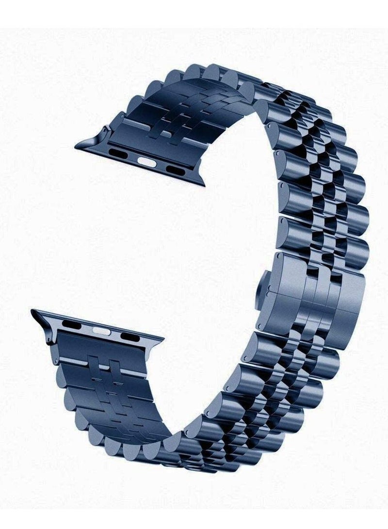 Replacement Band Compatible with Apple Watch Ultra 49mm 45mm / 44mm / 42mm, Stainless Steel Solid Strap Metal Bracelet for Apple Watch Series 8 7 6 5 4 3 2 SE (Blue) - Image 3