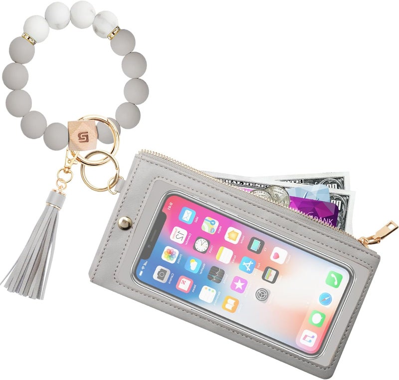 COOLANS Silicone Bracelet Wristlet Wallet Credit Card Holder RFID,ID Window,Key Ring Tassel,Slim Wallet Women Keychain Purse - Image 1