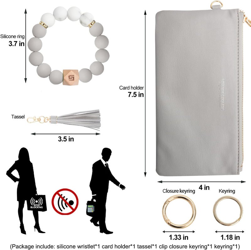 COOLANS Silicone Bracelet Wristlet Wallet Credit Card Holder RFID,ID Window,Key Ring Tassel,Slim Wallet Women Keychain Purse - Image 3