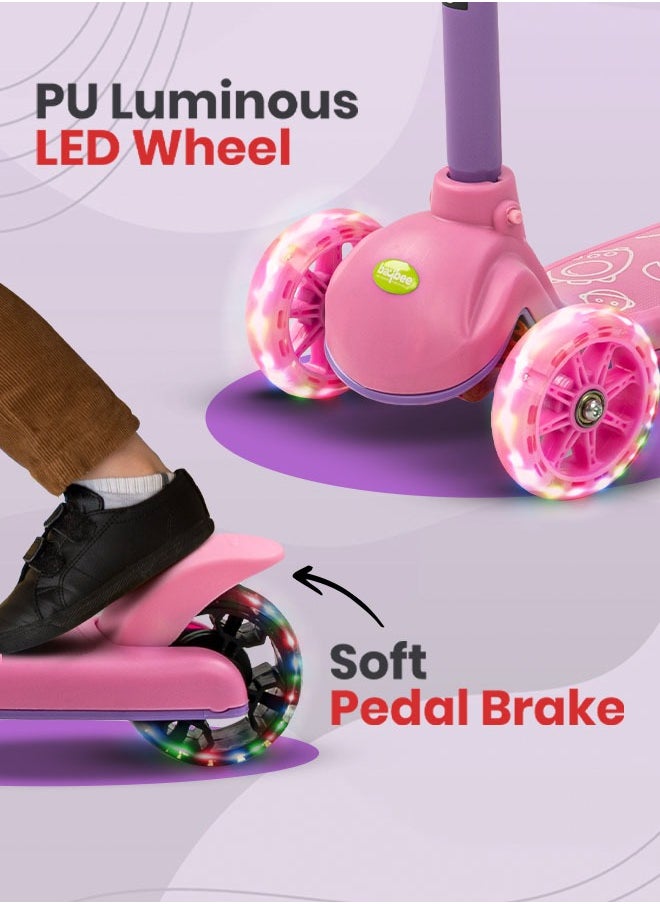 BAYBEE Baybee Blaze Storm Skate Scooter for Kids 3 Wheel Kids Scooter with 4 Height Adjustable Handle Baby Scooter with LED PU Wheels Smart Kick Scooter for Baby Scooter for Kids 3 to 8 Years Boy Girl Pink  - Image 4