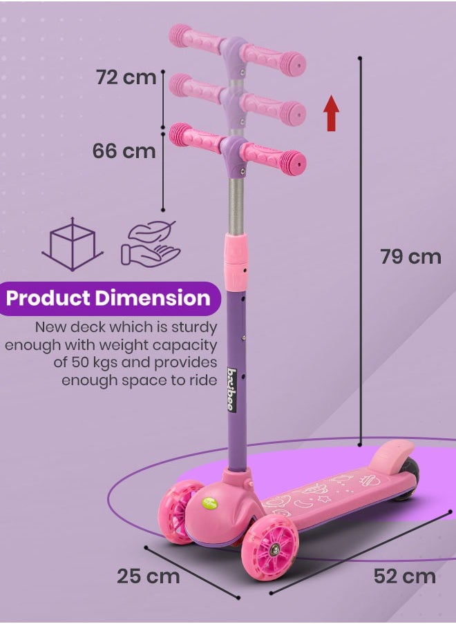BAYBEE Baybee Blaze Storm Skate Scooter for Kids 3 Wheel Kids Scooter with 4 Height Adjustable Handle Baby Scooter with LED PU Wheels Smart Kick Scooter for Baby Scooter for Kids 3 to 8 Years Boy Girl Pink  - Image 5