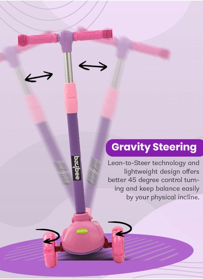 BAYBEE Baybee Blaze Storm Skate Scooter for Kids 3 Wheel Kids Scooter with 4 Height Adjustable Handle Baby Scooter with LED PU Wheels Smart Kick Scooter for Baby Scooter for Kids 3 to 8 Years Boy Girl Pink  - Image 3