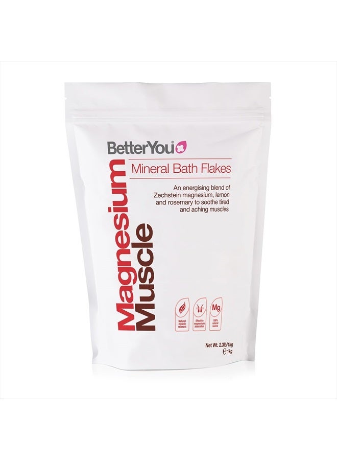 BetterYou Magnesium Muscle Mineral Bath Flakes, Natural Source Magnesium Chloride Bath Flakes to Sooth Aching Muscles, Sports Recovery Salts, Vegan & Palm-Oil Free, 1kg - Image 1