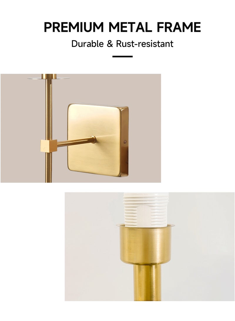 الواحة الذهبية  طقم مكون من قطعتين مصابيح حائط صناعية رفيعة قديمة الطراز مع غطاء قماشي، قاعدة لمبة E26/E27، مصابيح حائط مثبتة على الحائط للمرايا، الممر، المطبخ، غرفة النوم، غرفة المعيشة، الحمام (المصابيح غير مشمولة) - Image 3