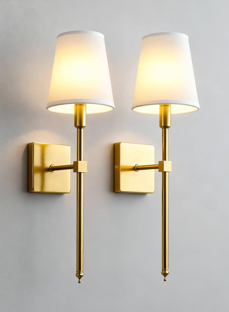 الواحة الذهبية  طقم مكون من قطعتين مصابيح حائط صناعية رفيعة قديمة الطراز مع غطاء قماشي، قاعدة لمبة E26/E27، مصابيح حائط مثبتة على الحائط للمرايا، الممر، المطبخ، غرفة النوم، غرفة المعيشة، الحمام (المصابيح غير مشمولة) - Image 1