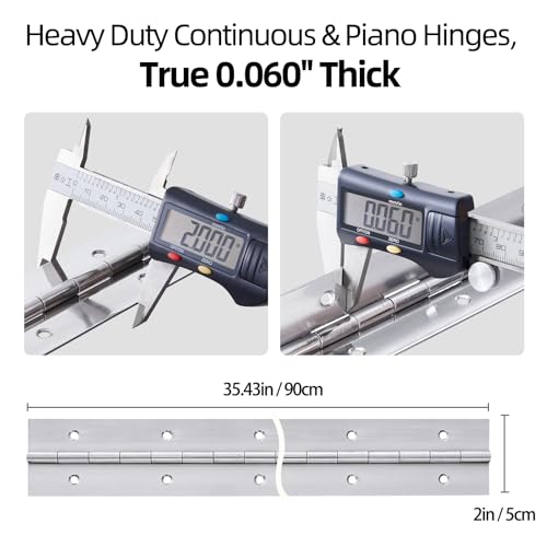 GRRONZEE Heavy Duty Piano Hinge 36 Inch x 2 Inch 0060 Thick Stainless Steel Piano Hinge with Holes 36 Continuous Hinges for Cabinet Doors DIY Wood Boxes Furniture 2 Open Width - Image 3