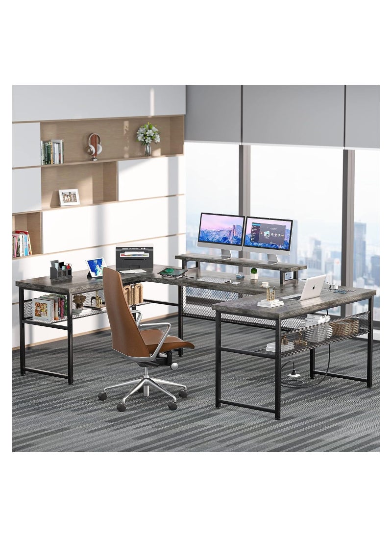 Royal Polar - Modular Dombination Desk Shaped Desk with Power Outlet  LED Strip Reversible L Shaped Corner Computer Desks Gaming Desk with Storage Shelf  Monitor Stand Modern Home Office Desk Writing Desk - Image 1