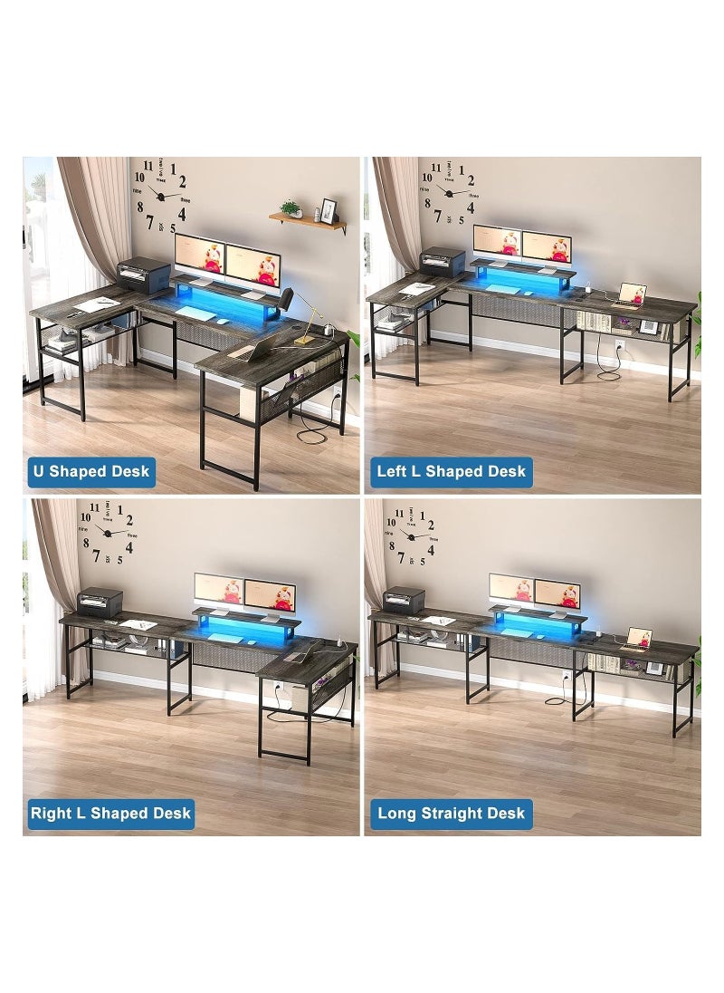 Royal Polar - Modular Dombination Desk Shaped Desk with Power Outlet  LED Strip Reversible L Shaped Corner Computer Desks Gaming Desk with Storage Shelf  Monitor Stand Modern Home Office Desk Writing Desk - Image 1