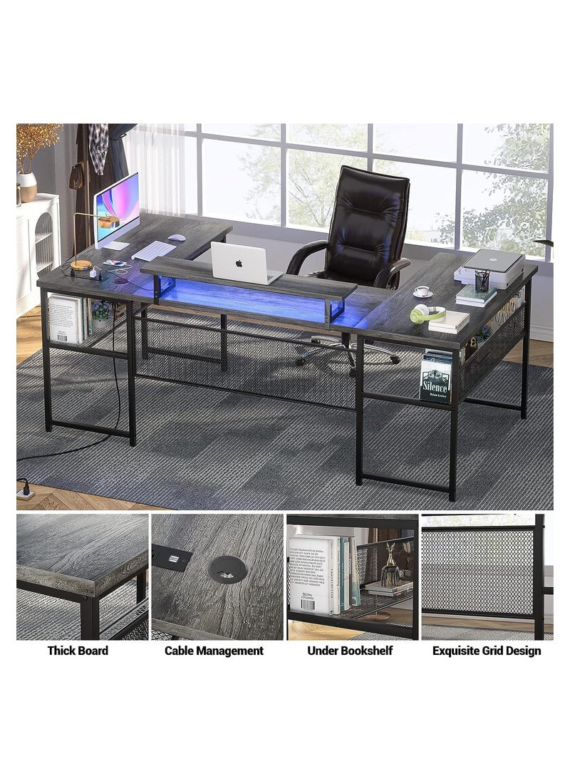Royal Polar - Modular Dombination Desk Shaped Desk with Power Outlet  LED Strip Reversible L Shaped Corner Computer Desks Gaming Desk with Storage Shelf  Monitor Stand Modern Home Office Desk Writing Desk - Image 1