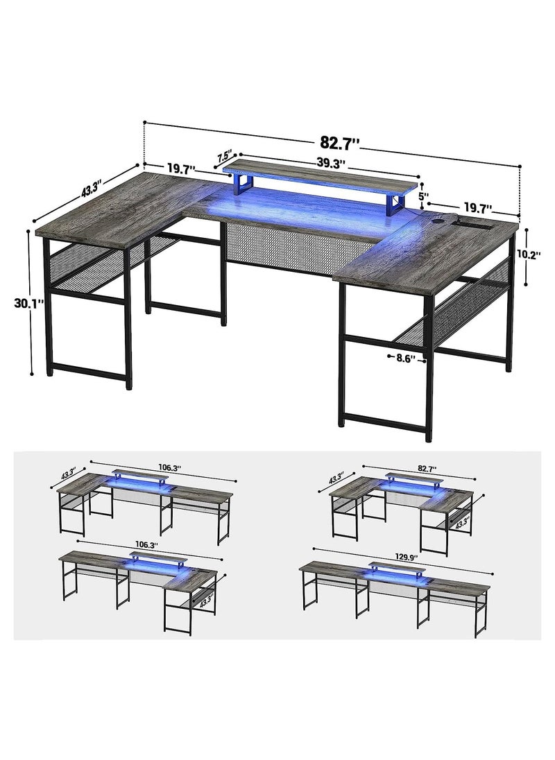 Royal Polar - Modular Dombination Desk Shaped Desk with Power Outlet  LED Strip Reversible L Shaped Corner Computer Desks Gaming Desk with Storage Shelf  Monitor Stand Modern Home Office Desk Writing Desk - Image 1