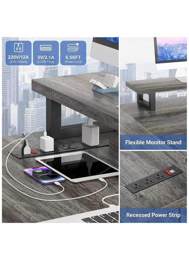 Royal Polar - Modular Dombination Desk Shaped Desk with Power Outlet  LED Strip Reversible L Shaped Corner Computer Desks Gaming Desk with Storage Shelf  Monitor Stand Modern Home Office Desk Writing Desk - Image 1