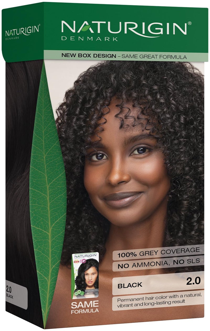 Naturigin Permanent Hair Dye, 2.0 Black, Ammonia and Paraben Free, up to 100% Gray Hair Coverage, Long Lasting, Vegan, Cruelty Free