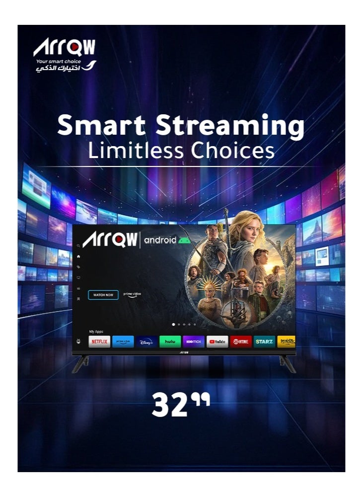 آركيو تلفزيون ذكي بنظام أندرويد اتش دي ريدي مقاس 32 بوصة، تصميم بدون إطار، خاصية ميرور كاست واي شير، منفذ اتش دي ام اي و يو اس بي وايفاي ونتفليكس ويوتيوب | اسم الموديل: RO-32LPS - Image 4