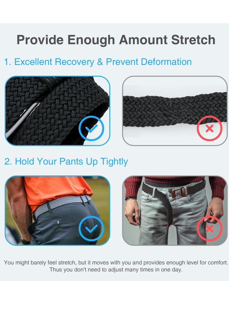 Elastic Braided Golf Belt for Men, 2 Pack Mens Casual Woven Stretch Belts 46", For Golf Pant Casual Jeans - Image 3