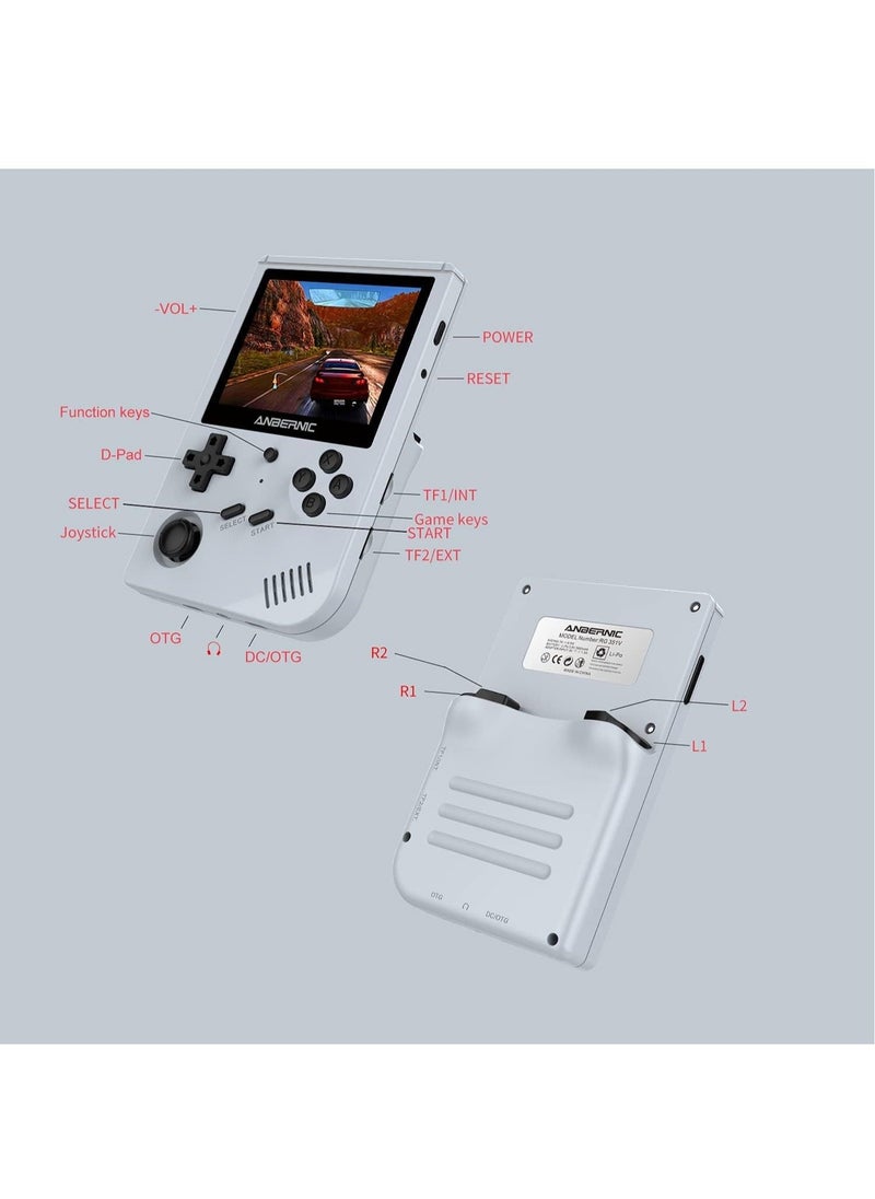 ANBERNIC  - RG351V Handheld Game Console, Plug & Play Video Games Supports Double TF Extend 256GB, Portable Game Console 3.5 Inch IPS Screen 2521 Games (Grey) - Image 1