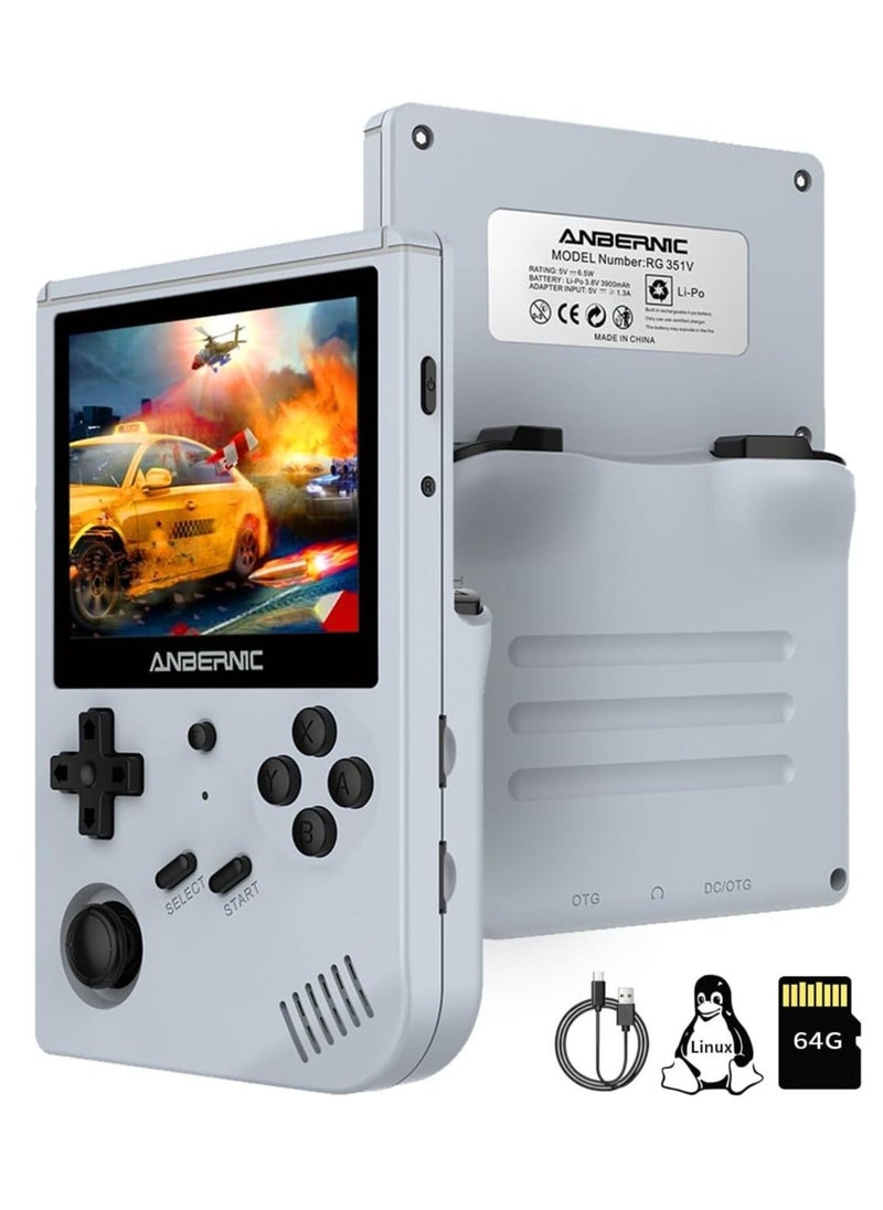 ANBERNIC  - RG351V Handheld Game Console, Plug & Play Video Games Supports Double TF Extend 256GB, Portable Game Console 3.5 Inch IPS Screen 2521 Games (Grey) - Image 1