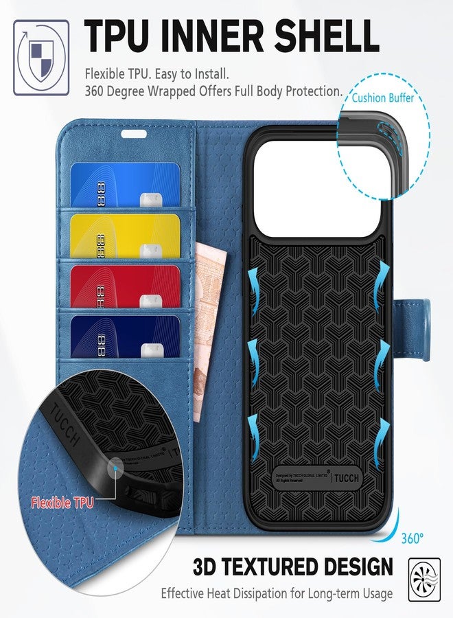 TUCCH Wallet Case for iPhone 17 Pro Max (6.9") 2025, 4 Card Slots, RFID Blocking, Stand, Shockproof TPU Shell, PU Leather, Magnetic Closure, Protective Flip Folio Cover, Light Blue - Image 5