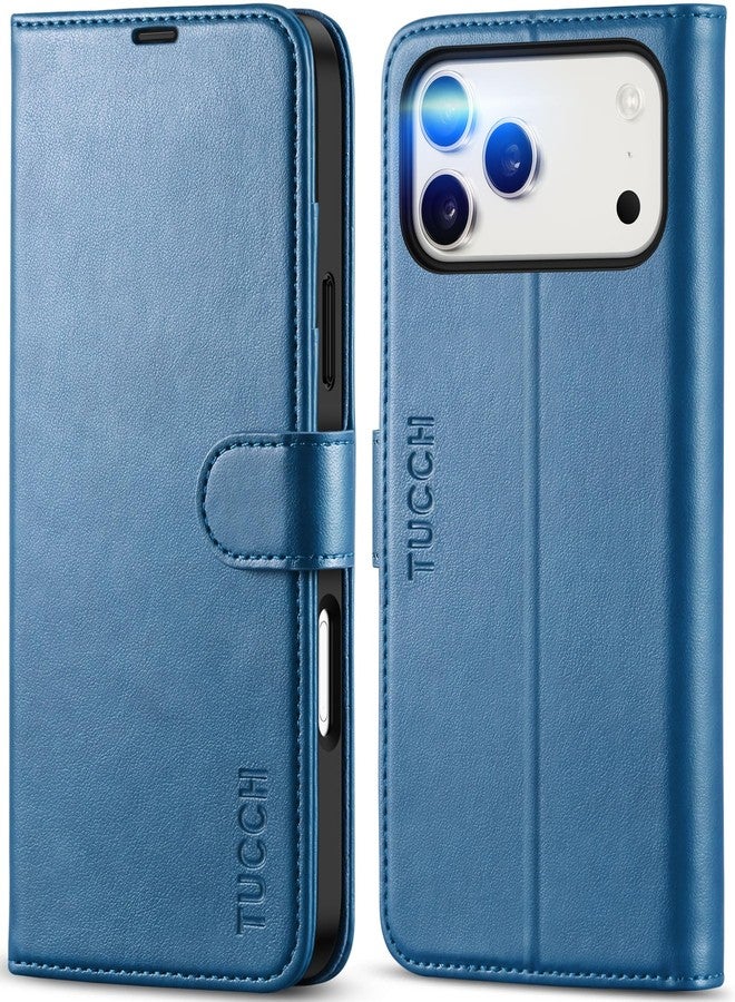 TUCCH Wallet Case for iPhone 17 Pro Max (6.9") 2025, 4 Card Slots, RFID Blocking, Stand, Shockproof TPU Shell, PU Leather, Magnetic Closure, Protective Flip Folio Cover, Light Blue - Image 1