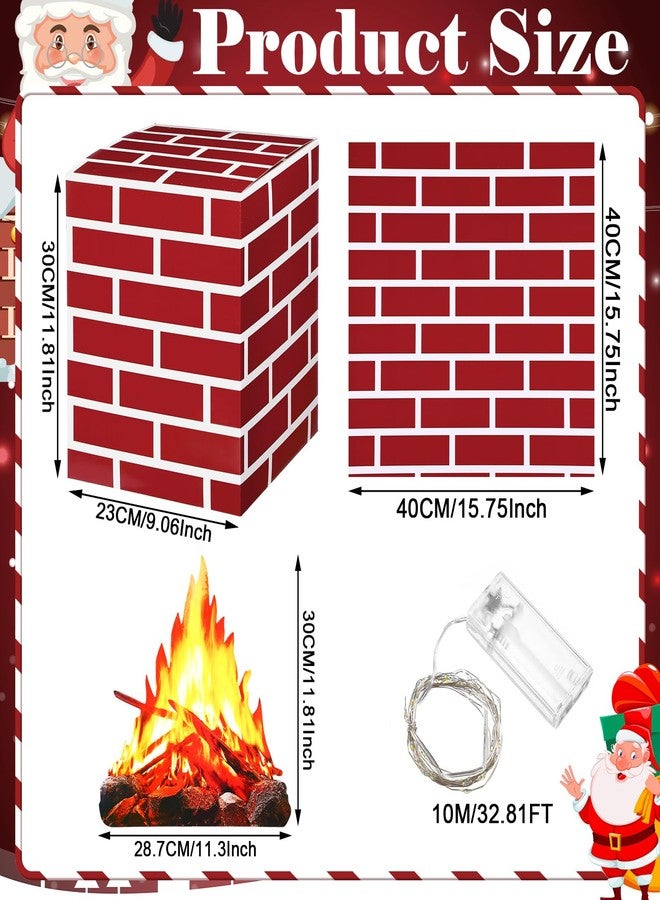 Weekgrat 15 Pcs Christmas Cardboard Fireplace Prop Set Cardboard Fireplace with Fake Fire Fake Flame Card Board Blocks for Christmas Home Party Decorations(Red Brick) - Image 4