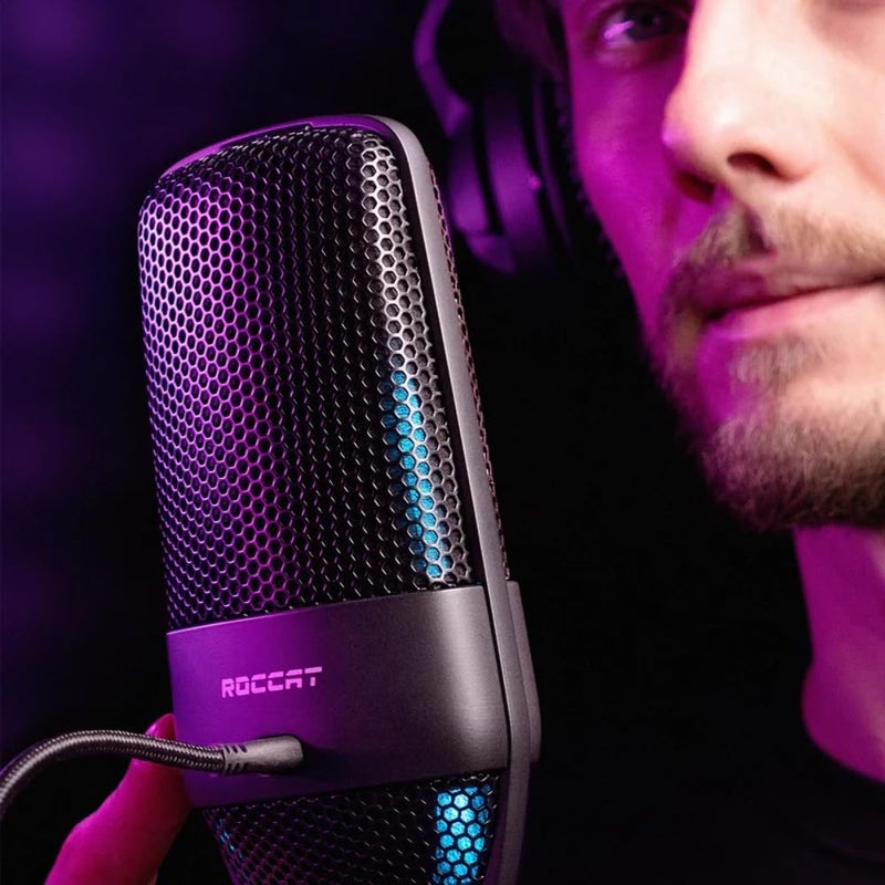 ROCCAT ميكروفون ROCCAT Torch USB، صوت بجودة استوديو، ميكروفون سلكي لألعاب الكمبيوتر، إضاءة RGB AIMO مع مؤشر، للبث، التسجيل، البودكاست، كتم سريع، متوافق مع ذراع الرفع، أسود - Image 5