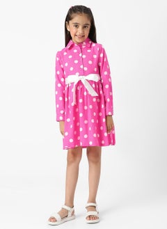 Nautinati Nautinati Girls’ Polka Printed Shirt Dress with Satin Tie-up  - Image 1