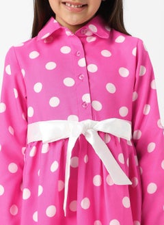 Nautinati Nautinati Girls’ Polka Printed Shirt Dress with Satin Tie-up  - Image 4