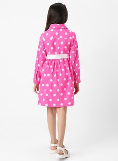 Nautinati Nautinati Girls’ Polka Printed Shirt Dress with Satin Tie-up  - Image 3